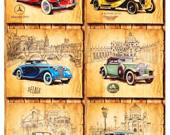 Decoupage Rice Paper Vintage Classic Cars Mercedes Benz Hispano Suiza ...