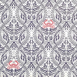 Maritime Papierserviette für Decoupage mit blauem Muster und roten Krabbenakzenten - Sommer Strand Meer Küstendekor, Craft Projects Serviette 16 '' 1STK