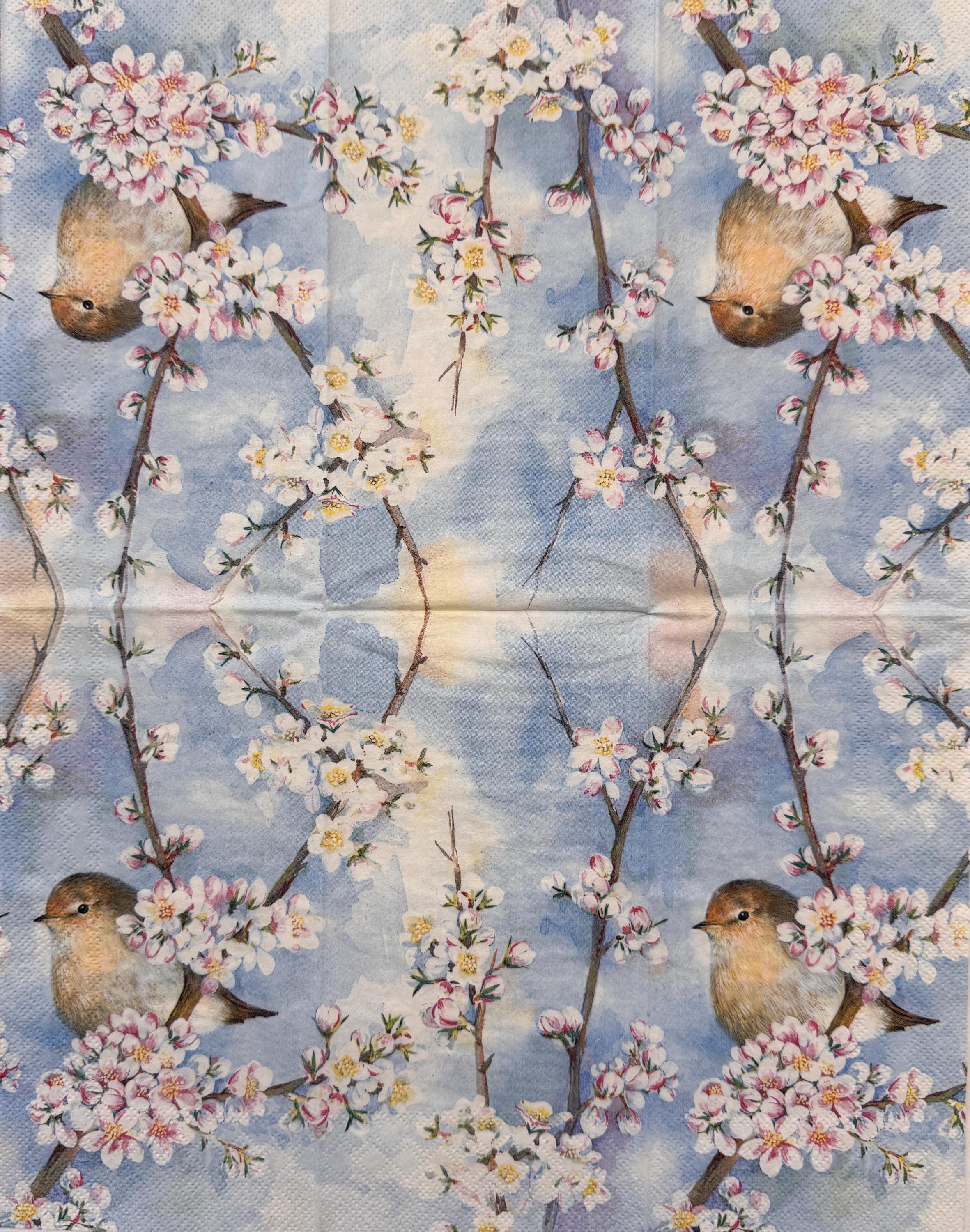 Decoupage Paper Napkin With Birds and Cherry Blossoms for Spring Crafts ...