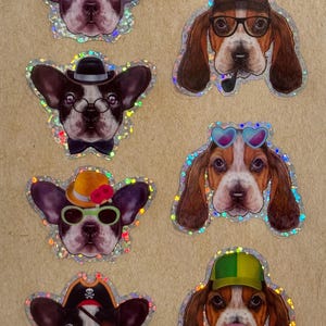 Śliczne holograficzne naklejki 3D Pop-Up z psami – zabawne naklejki z kreskówkowymi buldogami francuskimi i naklejkami z czapkami Basset Hound, do scrapbookingu