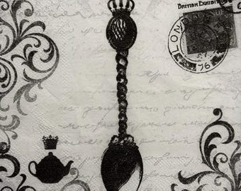 Vintage Victorian Paper Napkin for Decoupage 13x13 Inches - Spoon Design Napkin for DIY Crafts Scrapbooking Card Making Decoration Decoupage