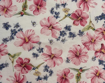 Tropical Hummingbird and Hibiscus Paper Decoupage Napkin - Pink Blue Flowers Birds - 13&#39;&#39; 1pcs for Scrapbooking, Card Making, DIY Projects