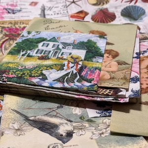 Papierservietten, 8 verschiedene Papierservietten für Decoupage, Decoupage für Anfänger, Serviettenset, Floral Vintage Tiere Vögel Mixed Craft