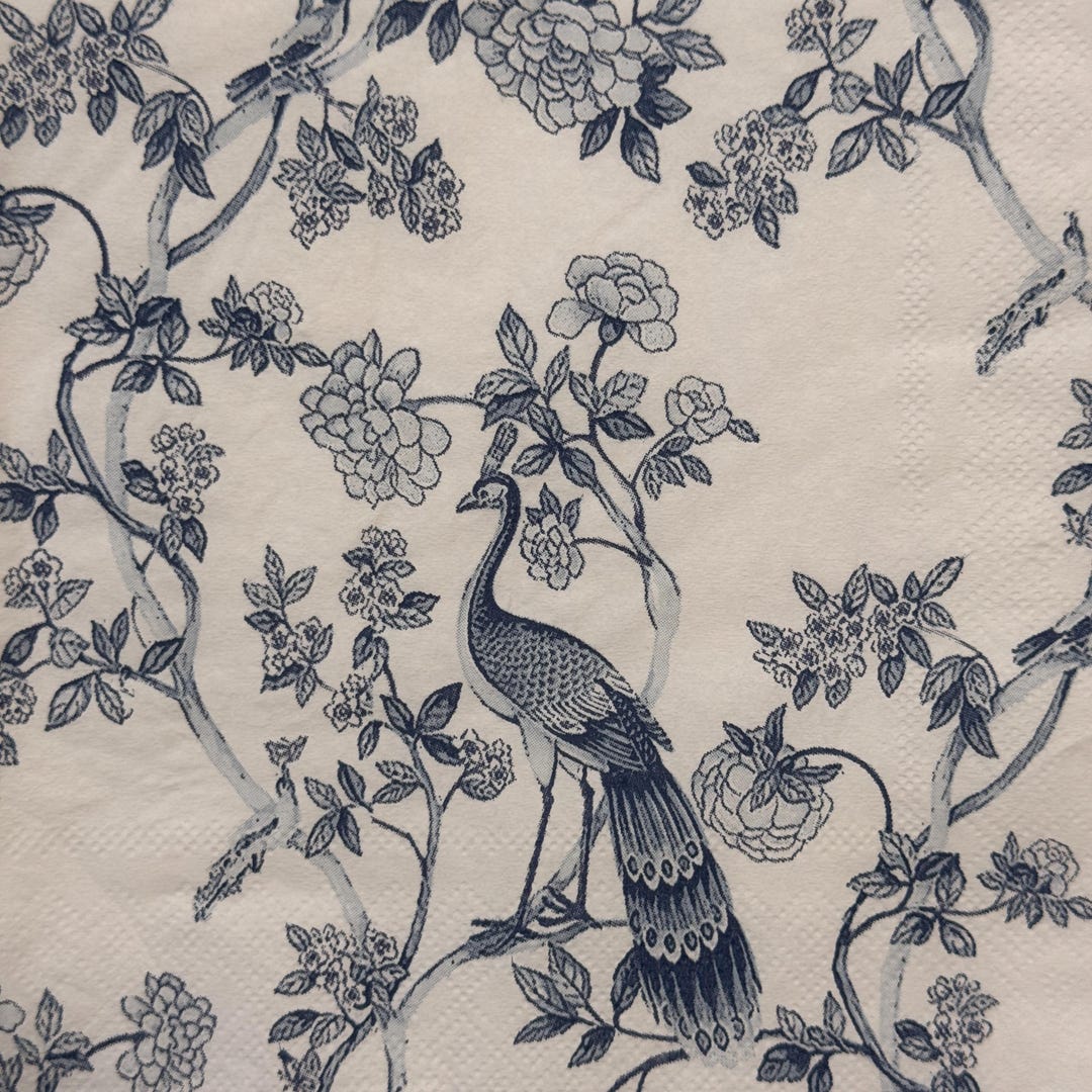 Vintage Blue Ink Tropical Birds and Botanical Flowers Paper Napkin for ...