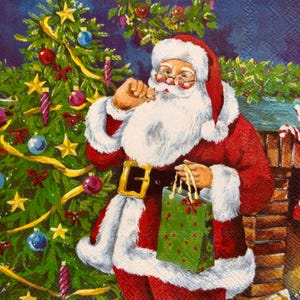 Christmas Santa Claus Decorative Paper Napkin for Decoupage, 13 x 13 Inches
