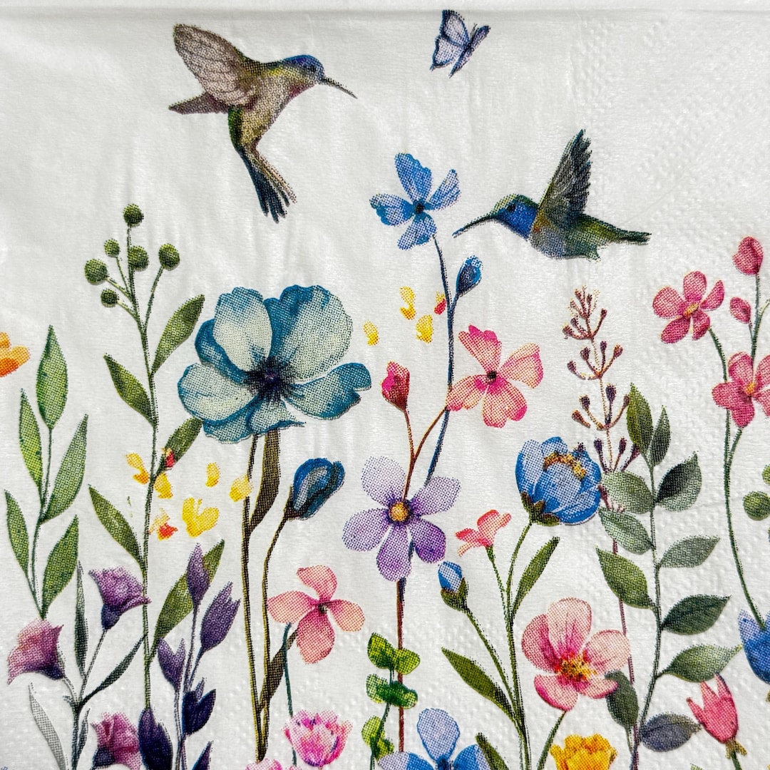 Spring Hummingbirds and Wildflowers Decoupage Paper Napkin for Floral ...