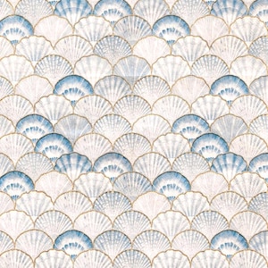 Decoupage Rice Paper Blue Seashell Pattern Coastal Beach Shell Scallop Nautical Decorative Design Sheet Thin Paper Or Cardstock 8x11" 1PCs