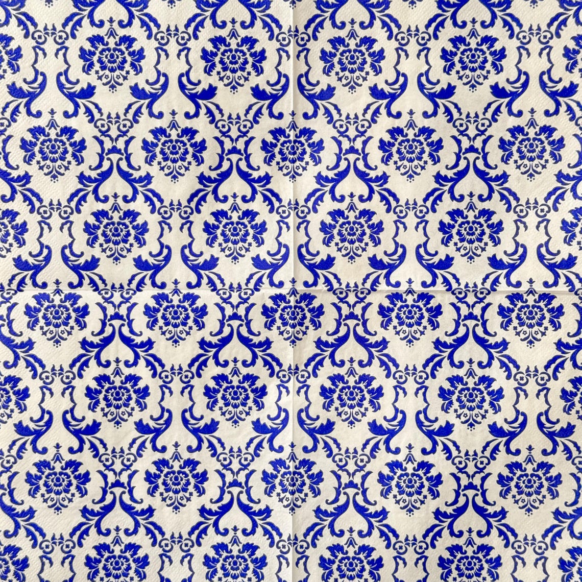Patterned Napkins Vintage Blue Damask Pattern Paper Napkin for Decoupage, Elegant Floral ...