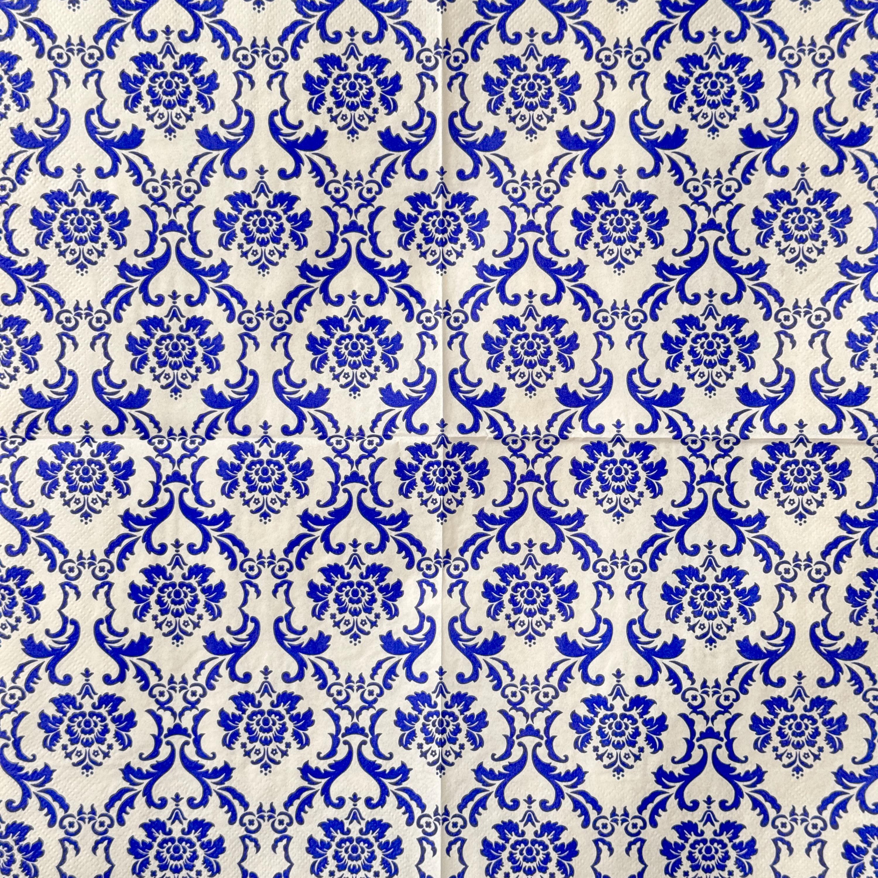 Vintage Blue Damask Pattern Paper Napkin for Decoupage, Elegant Floral ...