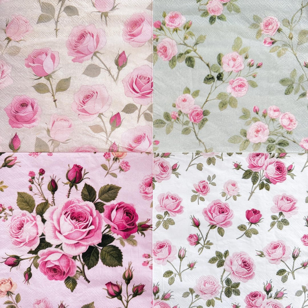 Vintage Pink Roses Floral Decoupage Napkin Craft Shabby Chic Rose ...