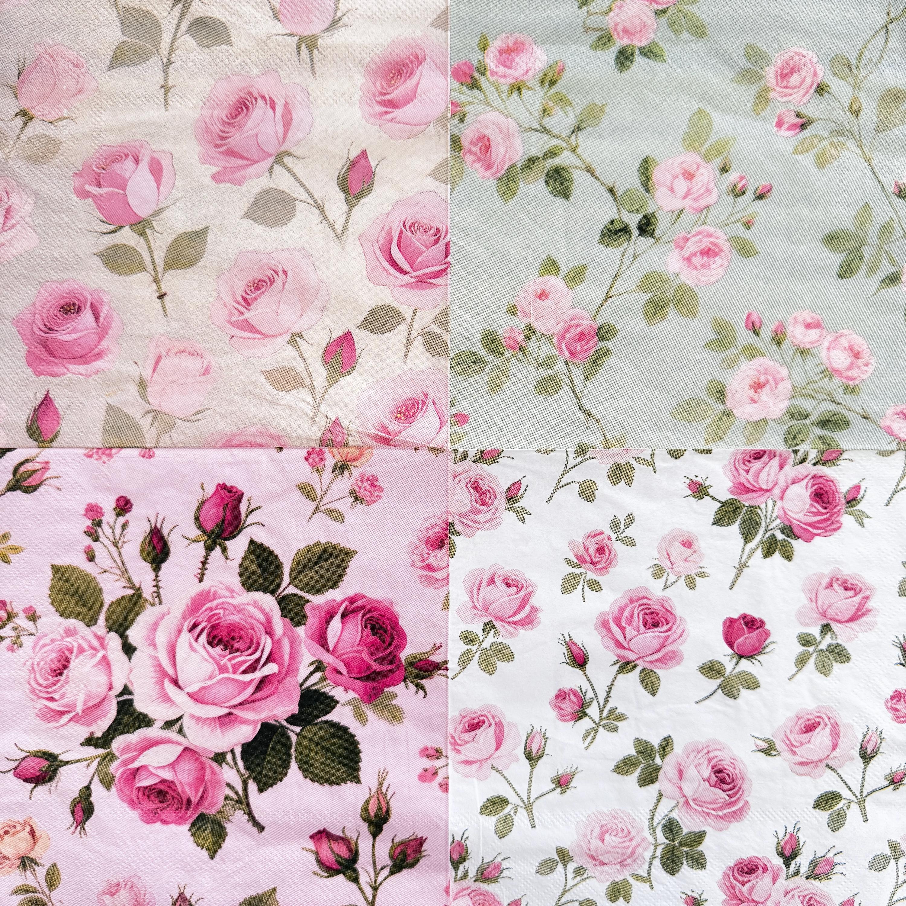 Vintage Pink Roses Floral Decoupage Napkin Craft Shabby Chic Rose ...