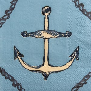 Servilleta de papel con diseño de ancla náutica para decoupage, scrapbooking, tarjetas, proyectos de bricolaje de verano, decoración costera, servilleta de papel con temática oceánica, 1 unidad de 10 pulgadas
