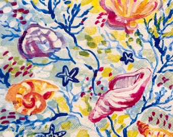Serviette de table à découpage coquillage étoile de mer, corail, papier fin pour plage côtière, décoration d'été, artisanat, scrapbooking, fabrication de cartes, découpage, bricolage, 1 pièces 10 pouces