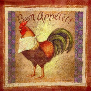 Serviette en papier coq pour découpage, scrapbooking, fabrication de cartes, créations artisanales en papier de style campagnard français bon appétit 25 cm une simple feuille