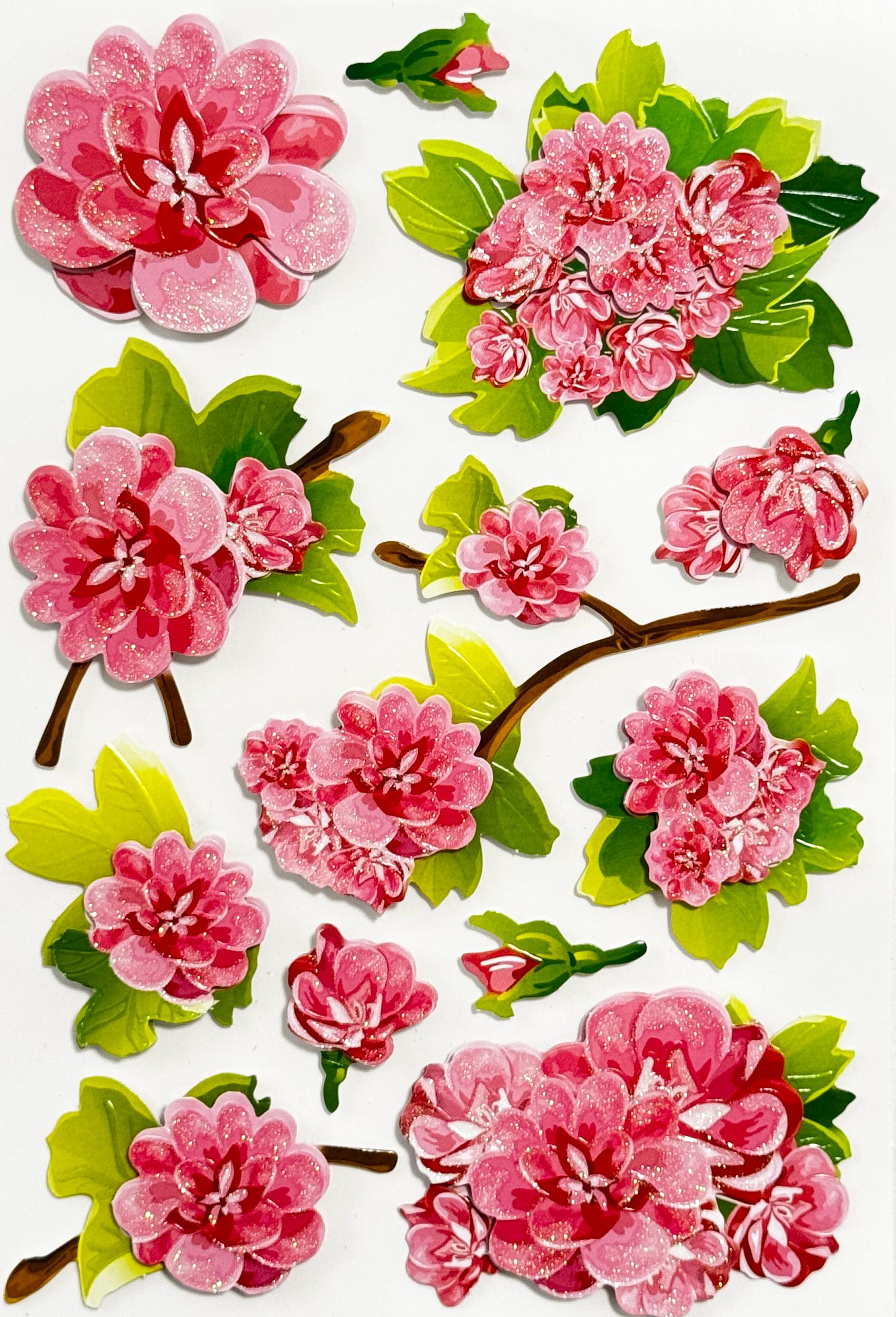 Flower Stickers Set Puffy Dimensional Paper Stickers Cherry Blossom ...