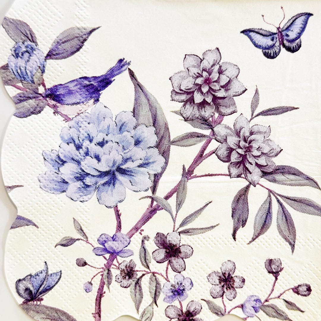 Floral Birds Butterflies Decoupage Paper Napkin, Vintage Blue Purple ...