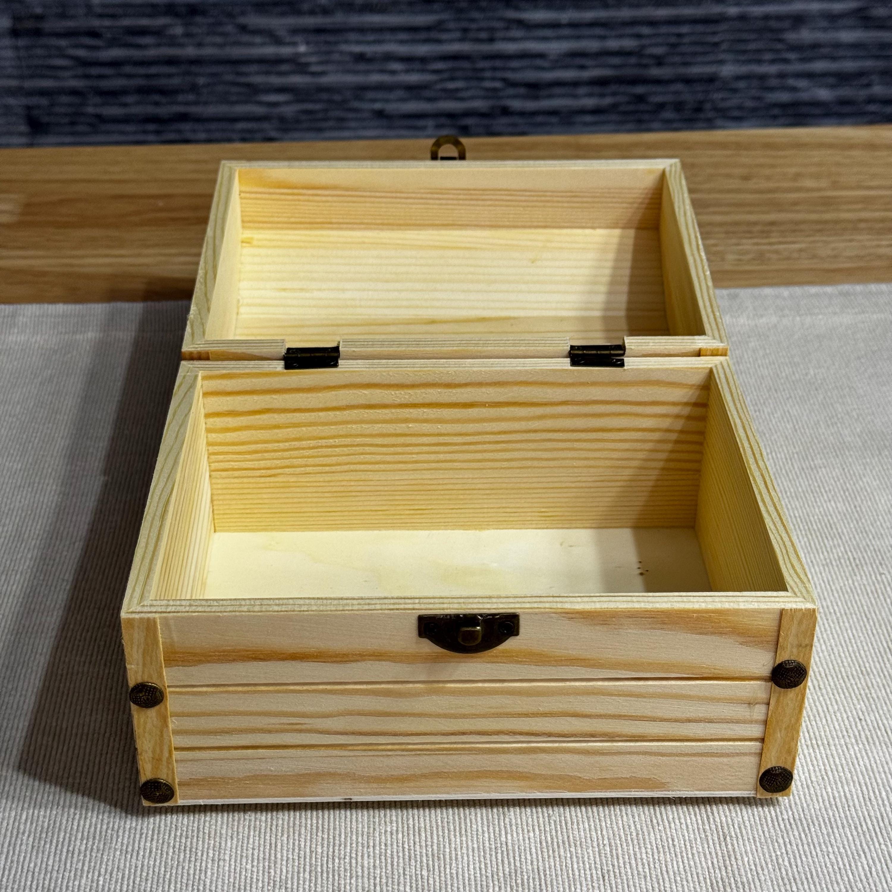 デコパージュ用未完成木箱、金属留め具付きクラフト収納チェスト、DIY
