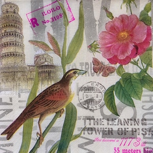 Vintage Decoupage Papierserviette mit Pisa Turm Servietten, Rosa Rose Schmetterling Vogel Servietten, Italien Thema für Craft Scrapbooking Cardmaking 13 ''
