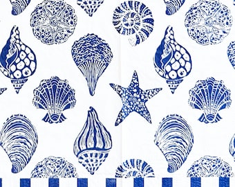 Bleu nautique coquillage découpage serviette en papier étoile de mer pétoncles dollar des sables océan motif plage côtière été décor artisanat 16 '' 1 pièces