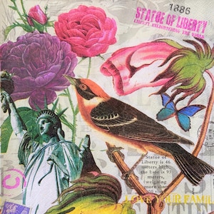 Guardanapos de papel vintage para decoupage, estátua da liberdade, pássaro, borboleta, flor, para decoupage, scrapbooking, cartões, artesanato com técnicas mistas, 13''