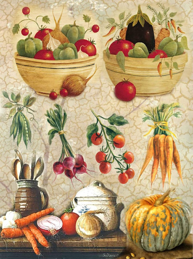 Paper Food vegetables print scrapbooking paper Art Decoupage Etsy