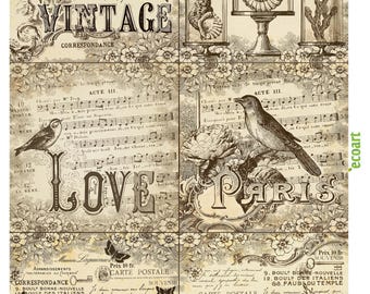 Decoupage Rice Paper, Scrapbooking Bird paper, Vintage Bird Design, Collage cardboard cardstock Craft Handmade Vintage birds cardmake 7"X11"