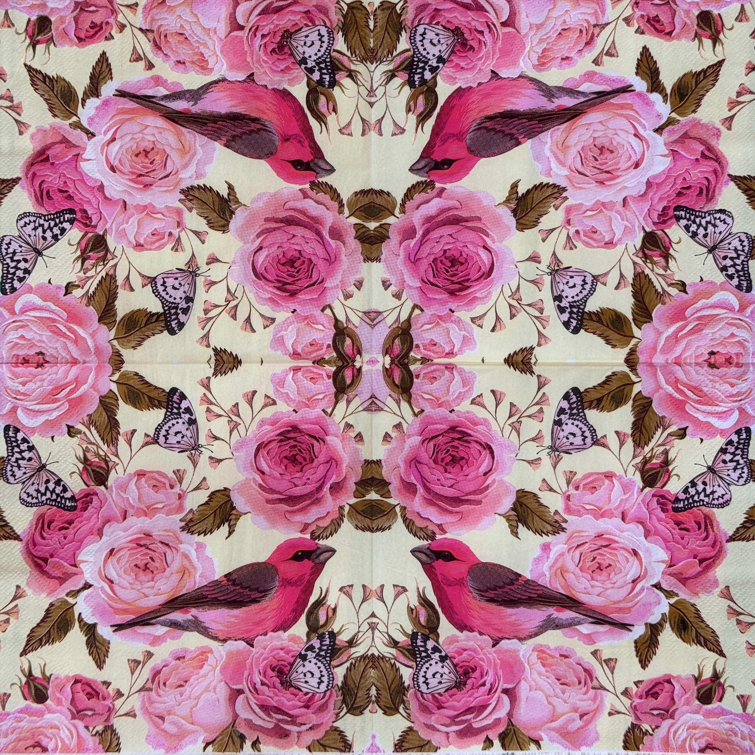 Vintage Pink Roses and Birds Paper Napkin for Decoupage Scrapbooking ...