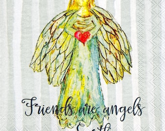 Angel Christmas Decoupage Paper Napkin, Heart Friends Are Angels on Earth, Thin Tissue Scrapbooking Card Making DIY Craft Projects 10'' 1PCs