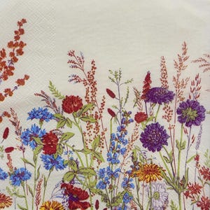 Wildblumen Wiese Papier Serviette für Decoupage, Floral Blaue Kornblumen Rote Mohnblumen Lila Scabiosa 13 '' Schrott Buchung Kartenherstellung Decoupage