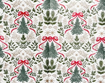 Christmas Trees With Red Ribbons Greenery Decoupage Paper Napkin ...