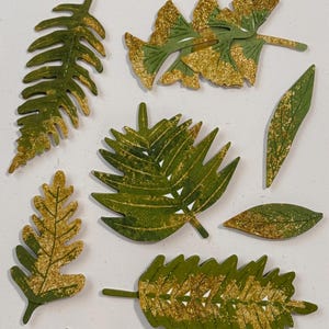 Set di adesivi con foglie verdi tropicali e dettagli glitterati, adesivi in carta 3D per scrapbooking, creazione di biglietti, diari, fai da te, 9 adesivi
