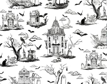 Serwetka papierowa do decoupage'u z motywem nawiedzonego domu na Halloween z gotyckim zamkiem, nietoperzami, duchami i strasznymi drzewami do majsterkowania, scrapbookingu, dekoracji, 10'', 1 szt.
