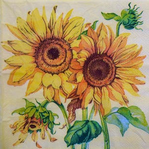 Vintage Sunflower Paper Napkin for Decoupage, DIY Crafts, Scrapbooking, and Decorative Art – 13 Inches, Rustic Floral Design Thin Rise paper
