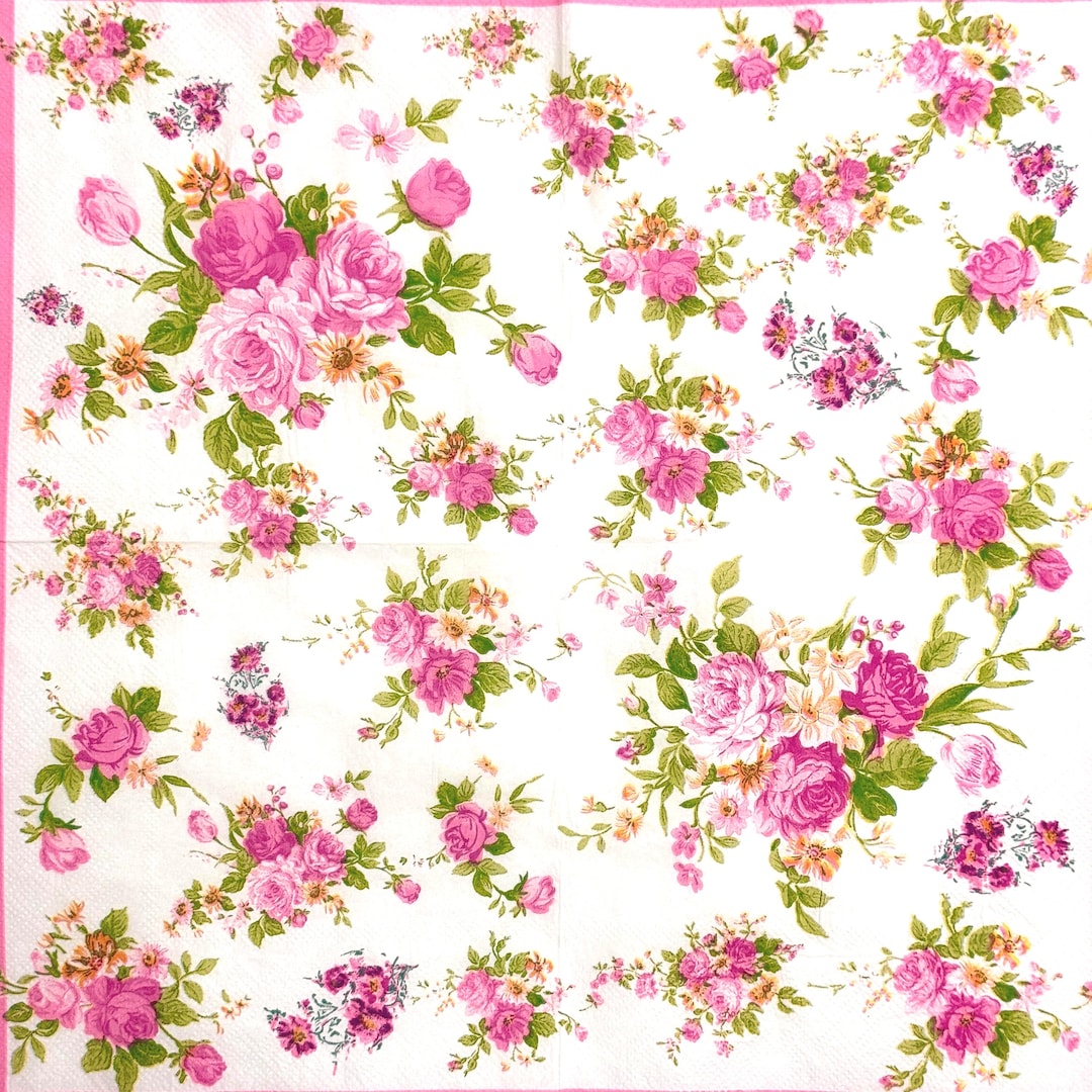 Pink Floral Paper Napkin for Decoupage - 13x13 Inches With Roses 1pc - Etsy