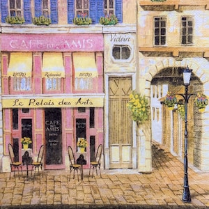 French Cafe Street Scene Papierserviette für Decoupage Scrapbooking Kartenherstellung Collage Dekor 13 "x 13" Bistro Le Hilfs des Arts Pink Storefront