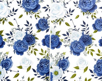 Blue Rose Floral Decoupage Thin Paper Napkin, Vintage Leaves, Crafts Scrapbooking, Card Making, Wedding Decor, Spring Flower Design 16" 1pcs