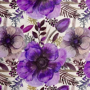 Guardanapo de papel para decoupage com anêmona roxa e flores cinzas 33x33 cm para artesanato, scrapbooking, fabricação de carros, criação de álbuns de fotos