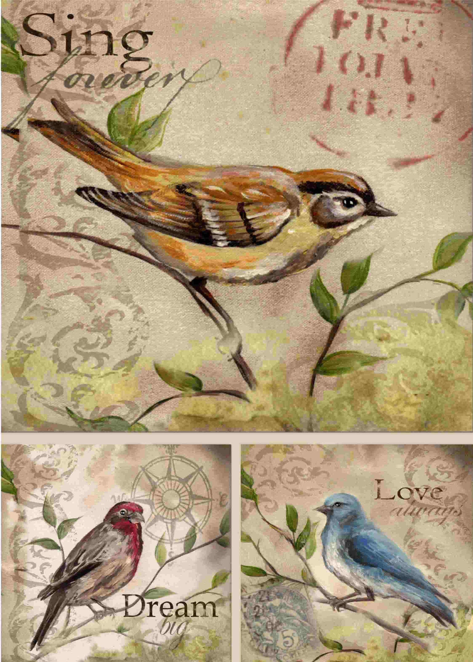 Decoupage Paper Sing Dream Birds Print Scrapbooking Paper Art Etsy