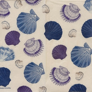 Servilleta de papel con diseño de conchas marinas costeras para decoupage, scrapbooking, tarjetas, decoración oceánica, proyecto de manualidades DIY, servilleta de mar, 16 x 12 pulgadas
