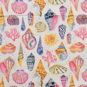Guardanapo de papel para decoupage de conchas do mar para scrapbooking de praia, artesanato de verão, projetos DIY costeiros, guardanapo de conchas do mar e oceano 16&#39;&#39; 1 peça