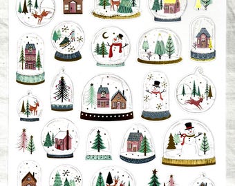 Weihnachten Schneekugel Aufkleber mit Rentieren, Schneemännern, Bäumen, Hütten, flachen Papieraufklebern für Karten Scrapbooking Handwerk Decoupage DIY