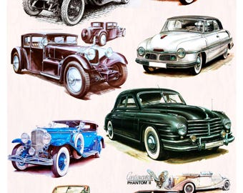 Decoupage Rice Paper Vintage Classic Cars Auto Theme Retro Vehicles for ...