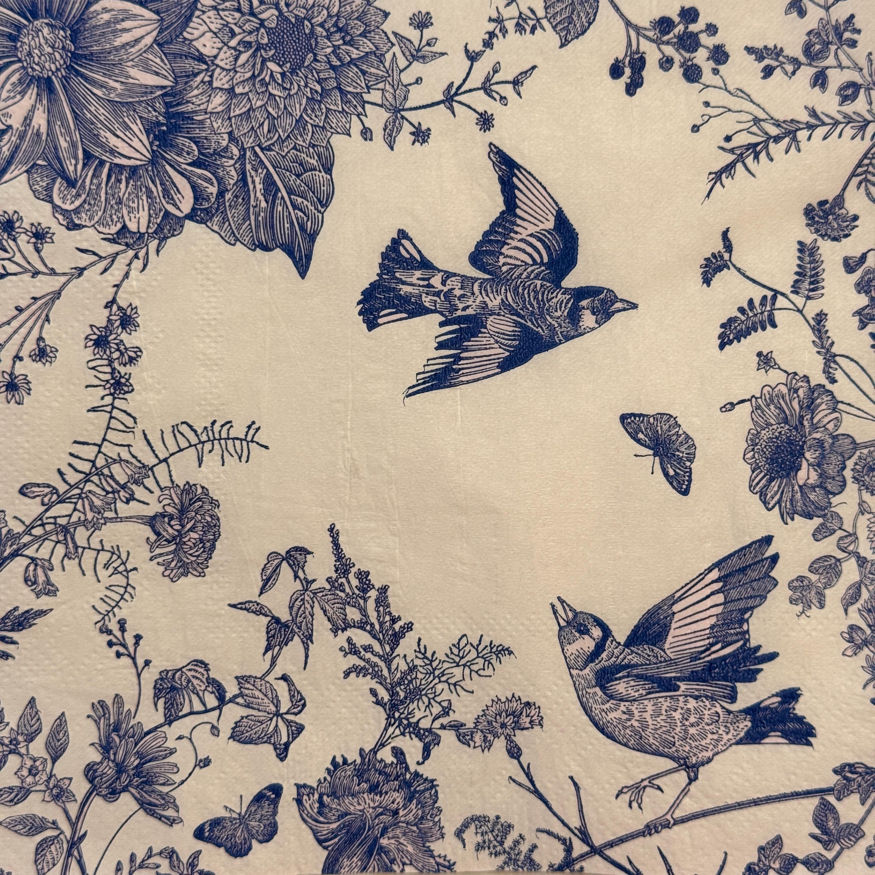 Paper Napkin for Decoupage Vintage Elegant Blue Floral and Birds Design, Scrapbooking, and Card Making DIY decor - 13x13'' 1 PCS Decoupage