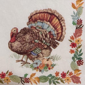 Thanksgiving Truthahn Decoupage Serviette - Herbstblätter und Kürbisse - 13 x 13 Zoll Papierserviette zum Basteln und Dekorieren Tier Design