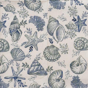 Guardanapo de papel náutico de praia para decoupage, guardanapo de conchas azuis e estrelas do mar, artesanato de cartões para scrapbooking de coral, guardanapo de mar e oceano 16&#39;&#39; 1 peça