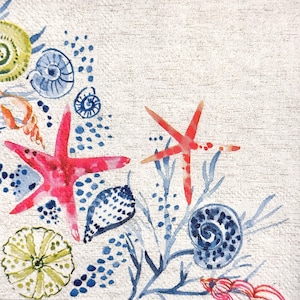 Beach Starfish Seashell Nautical Coastal Ocean Summer Decor Thin Paper Napkin for Decoupage Scrapbooking Card Making Crafts Napkin 10&#39;&#39; 1PCS
