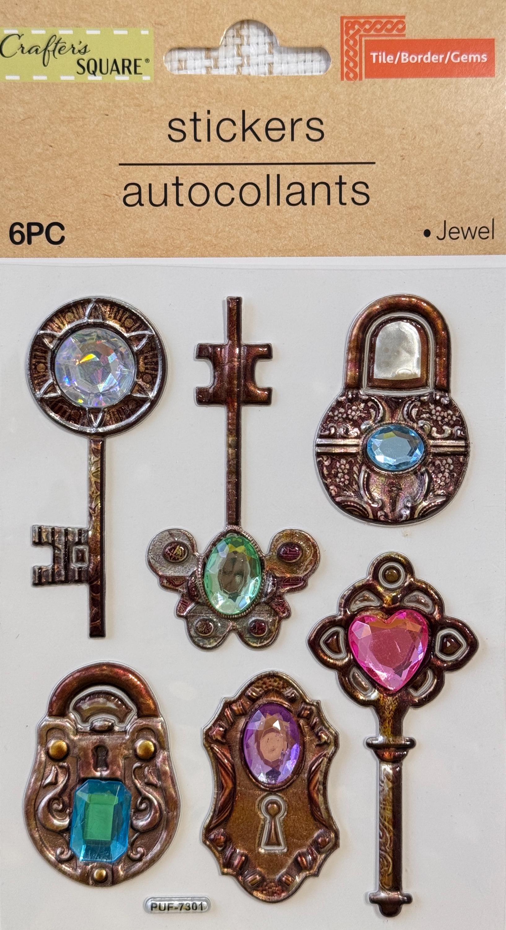 Vintage Lock Key Jewel Stickers Set With Rhinestones for Scrapbooking ...