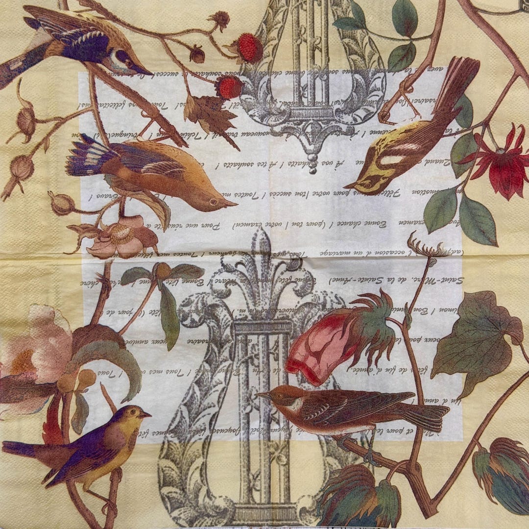 Vintage Birds and Floral Branches Paper Napkin for Decoupage ...