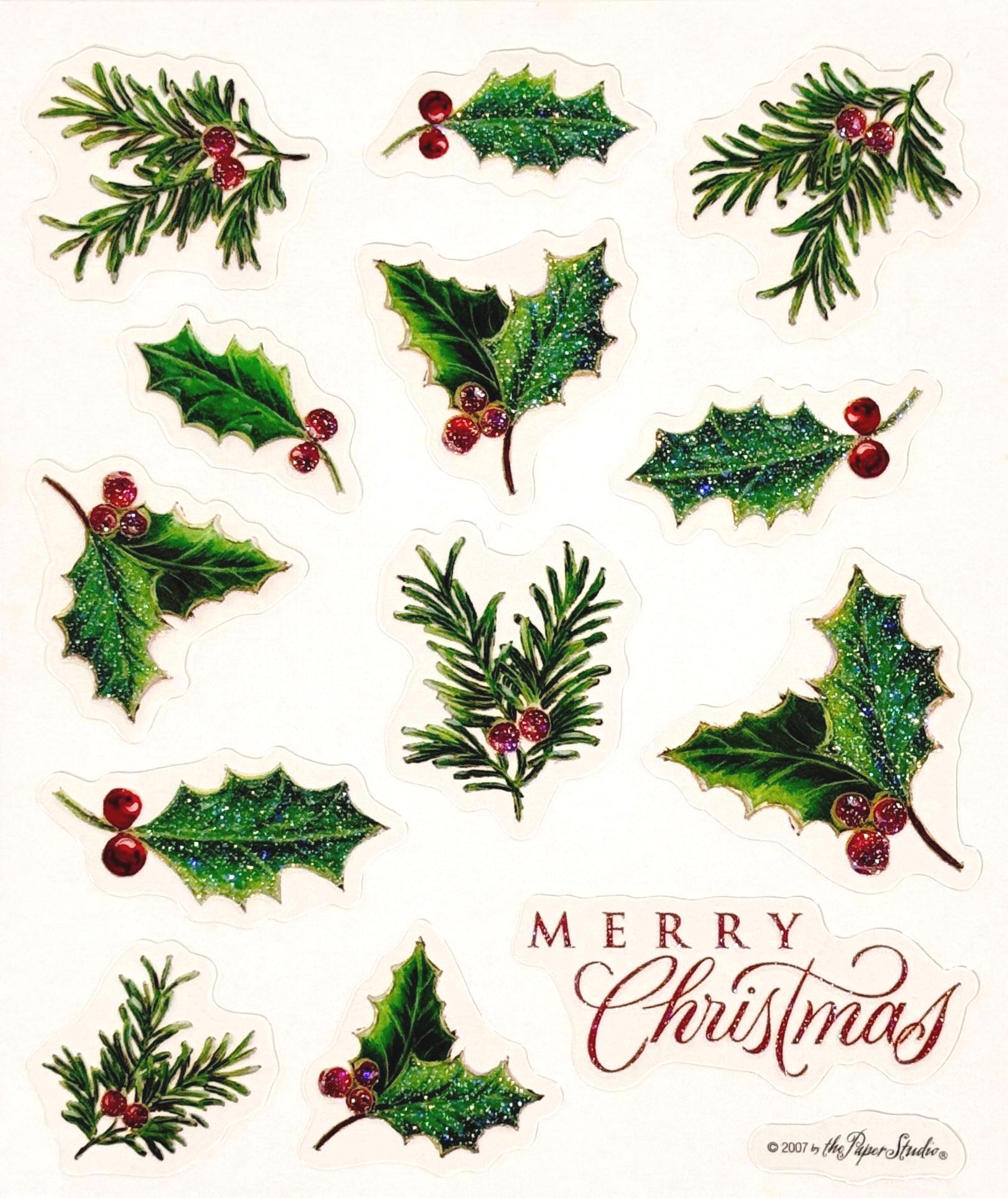Christmas Holly Leaf and Pine Stickers Set – Glitter Holiday Stickers ...