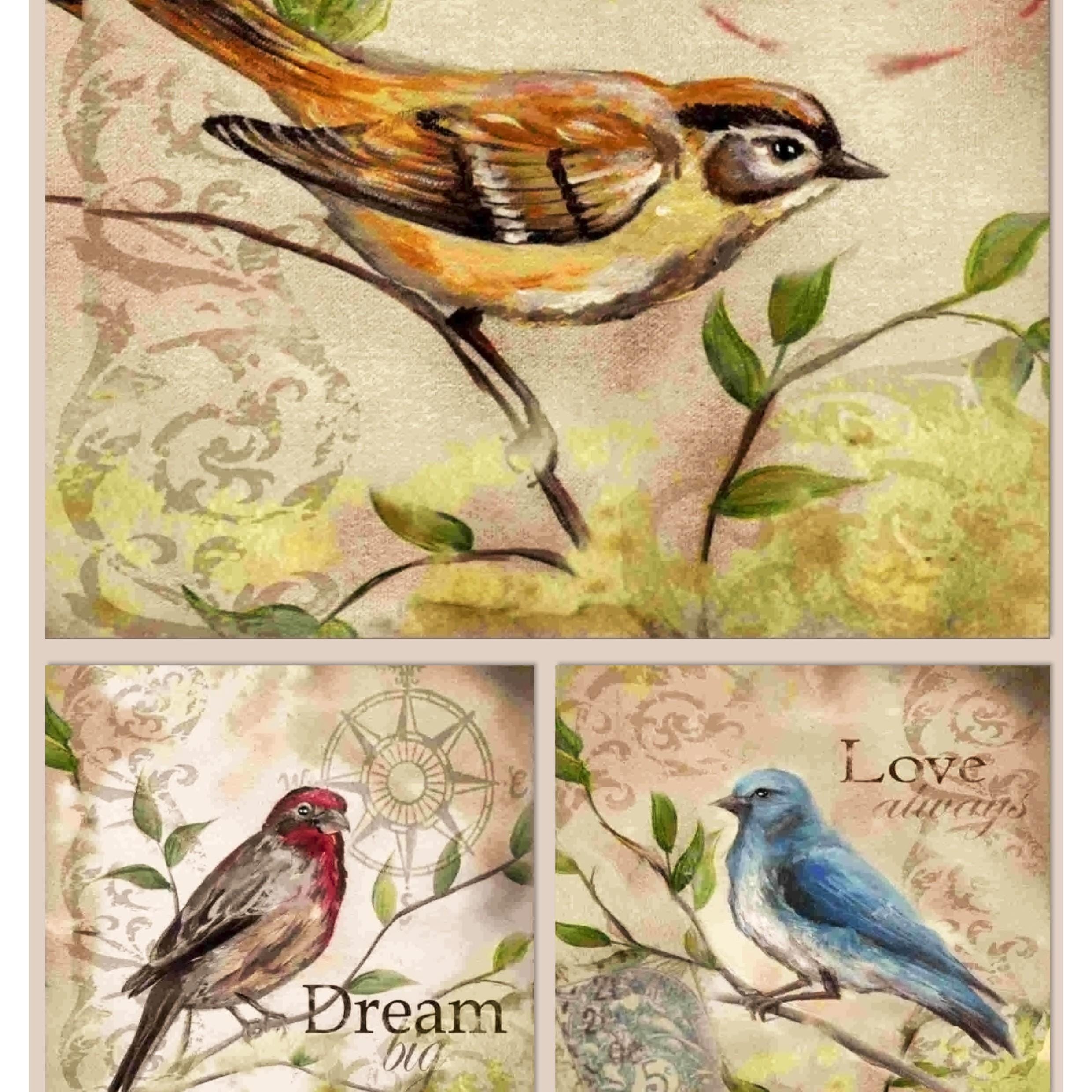 Decoupage Rice Paper Vintage Birds Inspirational Quote Shabby Chic ...